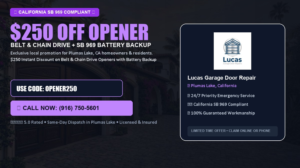 $250 OFF Smart Garage Door Opener Installation (Belt & Chain Drive with California SB 969 Battery Backup) in Plumas Lake, CA